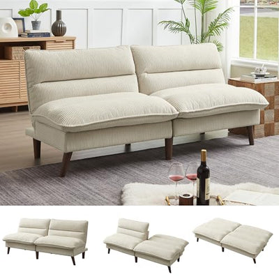 Enobala Convertible Futon Sofa Bed, 72" Loveseat Couch, Modern Folding Futon Couch with 3-Level Adjustable Backrest, Sleeper Recliner Couches for Living Room/Guest Room/Apartment/Small Spaces, Beige
