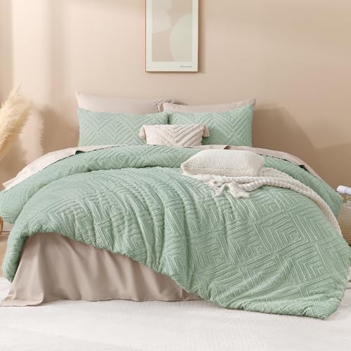 Andency King Comforter Set, Sage Green Boho Lightweight and Fluffy Bedding Set for King Bed, 3 Pieces Tufted Farmhouse Design for All Seasons (104x90Inches, 1 Comforter and 2 Pillow Shams)