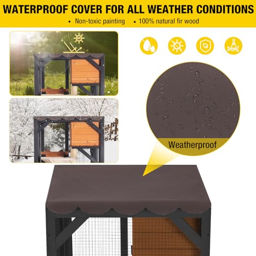 Aivituvin Cat House Window Catio Outdoor Cat Enclosure Mobile Kitty Shelter on Wheels Pet Cage with Resting Box,Hammocks,Waterproof Cover Aivituvin