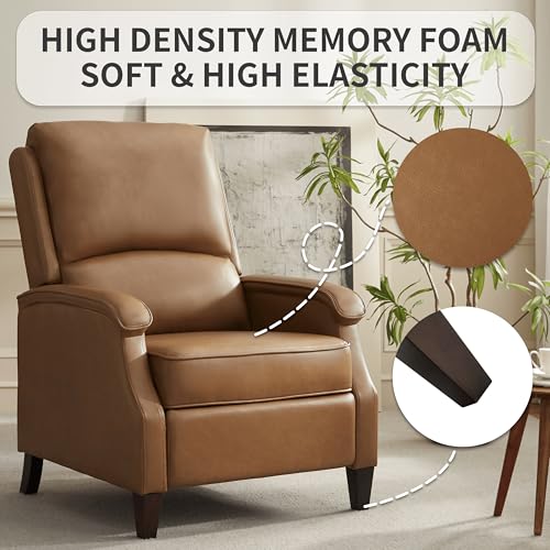 VKNOW Recliner Chair, Faux Leather Recliner with Armrest, Home Theater Seating with Adjustable Push Back and Lumbar Support, Single Sofa for Adults, Lounge Chair for Living Room, Bedroom(Yellow Brown)