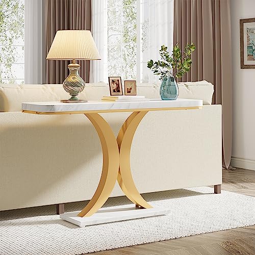 LITTLE TREE Narrow Entryway Console Table, Small, White+Gold LITTLE TREE