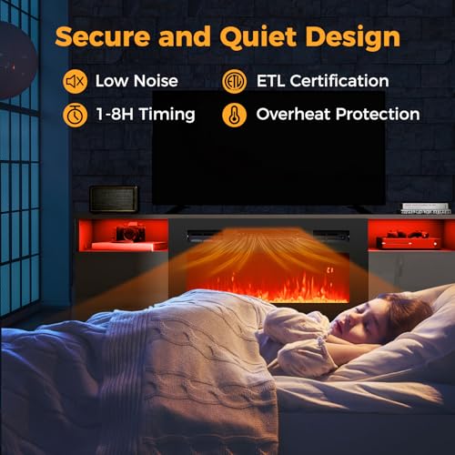 Tangkula 36 Inches Electric Fireplace, 5,000 BTU Fireplace Insert with LED Light Strips, Remote, Crystal Stones & Adjustable Flame Effect, 1-8H Timer, Thermostat & Overheat Protection Tangkula