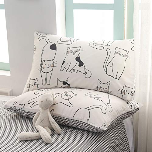 BlueBlue Cats Kids Duvet Cover Set Twin, 100% Cotton Bedding for Boys Girls Teens Single Bed, Cartoon Cats Pattern Print on White, 1 Animal Comforter Cover 2 Pillowcase (Twin, Cute Cat) BlueBlue
