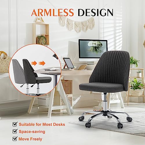 Sweetcrispy Armless Office Chair, Modern Fabric Home Office Desk Chairs with Wheels Adjustable Swivel Task Computer Vanity Seat for Small Spaces Sweetcrispy