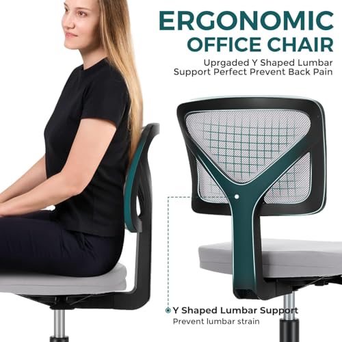 DUMOS Small Office Chairs with Wheels, Ergonomic Adjustable Home Desk Swivel Rolling Task Chair No Arms, Comfy Mesh Mid Back Computer Work Vanity Desk Chairs for Small Spaces, Dark Grey DUMOS