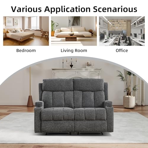 CANMOV Manual Recliner Sofa Set, Fabric Home Theater Seating with Side Pockets and Cup Holders, 2 Seat Reclining Couch for Living Room, Office, Dark Grey