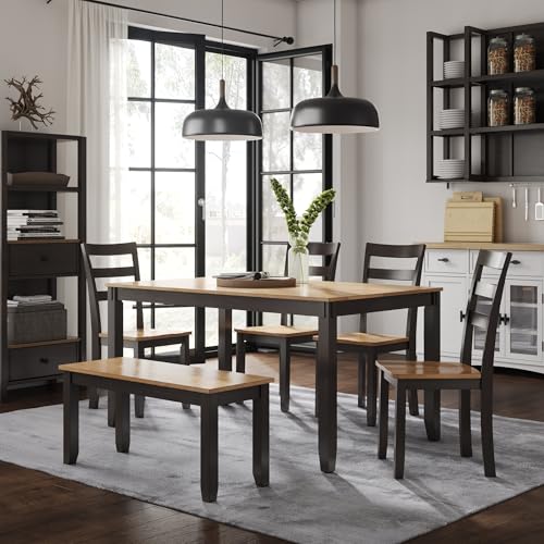 Signature Design by Ashley Gesthaven Casual Dining Table with 4 Chairs and Bench, Set of 6, Light Brown & Dark Brown Signature Design by Ashley