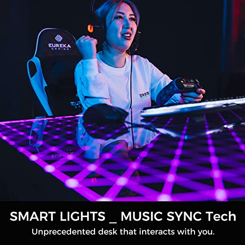 EUREKA ERGONOMIC RGB LED Lights 60 Inch L Shaped Reversible Black Glass Gaming Desk Home Office Computer Table GTG L60 EUREKA ERGONOMIC