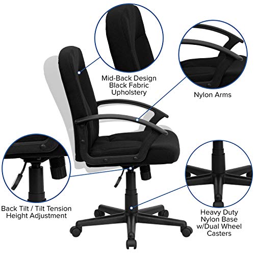 Flash Furniture Garver Mid-Back Black Fabric Executive Swivel Office Chair with Nylon Arms Flash Furniture