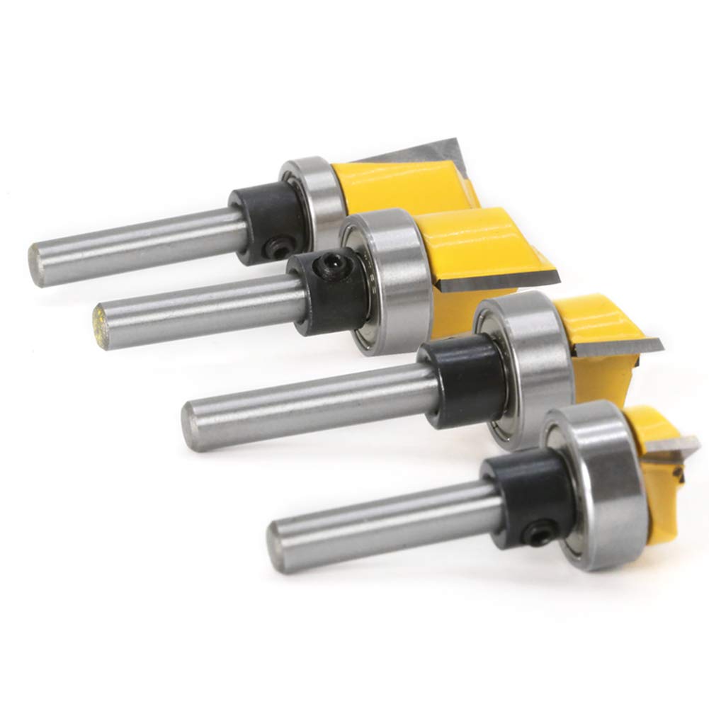 Yakamoz 4Pcs 1/4 Inch Shank Hinge Mortising Flush Trim Template Router Bit Set with Ball Bearing Carbide Tipped Router Bits Wood Milling Cutter Tool YAKAMOZ