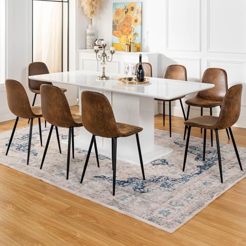 Homy Casa White High Gloss Extendable Dining Table with Black PU Chairs for 6-8 Persons, 63-80.7" Contemporary Wooden Table Set for Dining Room, Conference Room, Reception Area, White (Table) Homy Casa