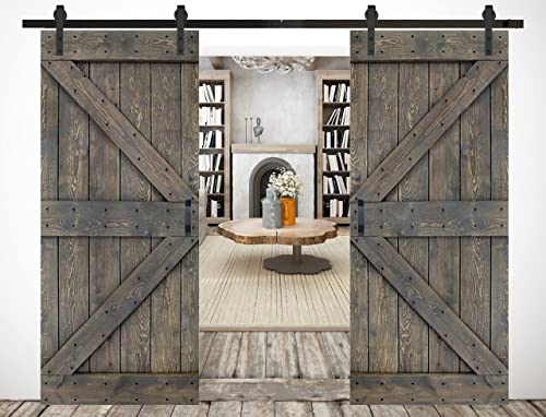 ISLIFE 2 Sets 36in X 84in K Series DIY Solid Wood Interior Sliding Barn Door with 6FT Hardware Kit +2Handles(Smoky Gray, 72in. x 84in.) ISLIFE