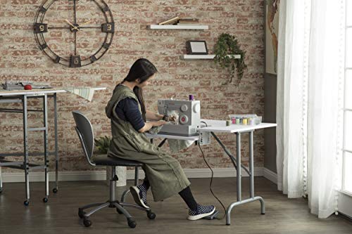 Sew Ready Folding Multipurpose Sewing Table - 47.5" W x 28" D Foldable White Hobby and Sewing Machine Table with Adjustable Shelf - Can Also Be Used as Computer Desk Sew Ready