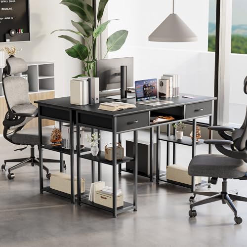 OLIXIS Computer Desk with Drawers Study Writing Table with Storage Bag Headphone Hook Adjustable Feet for Home Office Small Spaces,48IN Black OLIXIS