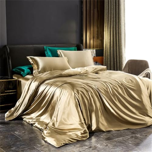 Solid Silk Bedding Set with Duvet Cover Bed Sheet Pillowcases Satin Single Double Bedsheet King Queen Size Generic