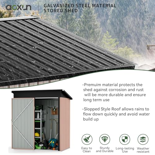 Aoxun 80 CU. FT Outdoor Storage Shed Waterproof Garden Metal Tool Shed, Brown Aoxun