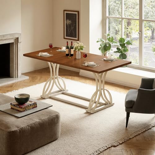 YITAHOME 70.3 Inch Modern Minimalist Dining Table for 6-8, Sturdy Wooden Table with Geometric White Metal Legs, for Dining Room, Kitchen, Conference Room YITAHOME