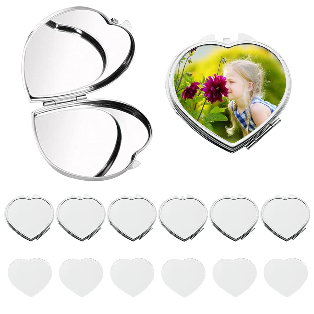 ZUYYON 6 Pieces Sublimation Blank Pocket Makeup Mirror Sublimation Metal Compact Mirror Folding Travel Makeup Mirror Heat Transfer Cosmetic Mirror for Women Girls(Heart) ZUYYON