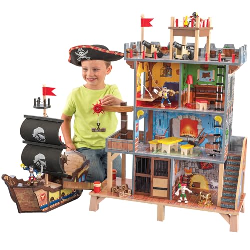 KidKraft Pirate's Cove Wooden Ship Play Set with Lights and Sounds, Pirates and 17-Piece Accessories, Gift for Ages 3+ KidKraft