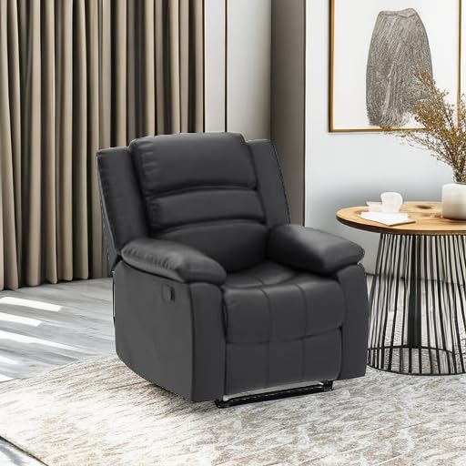 ANJ Black Recliner Chair with Overstuffed Arm and Back, Breathable Faux Leather Manual Reclining Chairs, Living Room Single Sofa Recliners ANJ