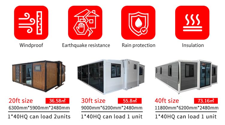 Luxury Prefab Tiny Home Container House Expandable House Folding Container Homes with 2-3 Bedrooms 1 Bathroom Portable House Steel Expandable Houses Generic