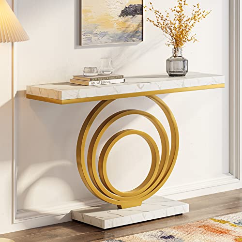 LITTLE TREE 41-Inch Modern Console Table, Gold Entryway Table for Living Room, Hallway, Entry, Gold + White LITTLE TREE