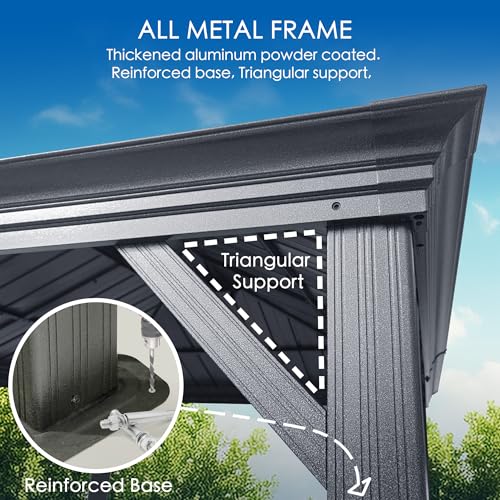 Kozyard Alexander 10' X 12' Hardtop Gazebo, Aluminum Metal Gazebo with Galvanized Steel Double Roof Canopy, Curtain and Netting, Permanent Gazebo Pavilion for Patio, Backyard, Deck, Lawn (Gray) Kozyard