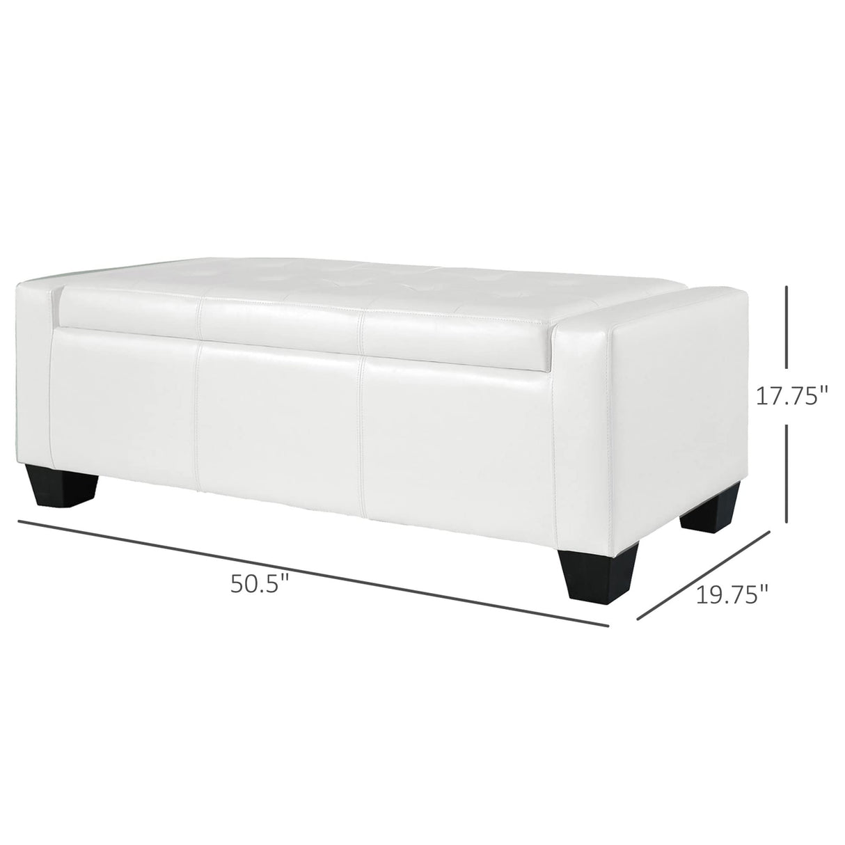 HOMCOM Large 51" Storage Ottoman, Tufted Faux Leather Storage Bench for Living Room, Entryway, or Bedroom, Cream White HOMCOM