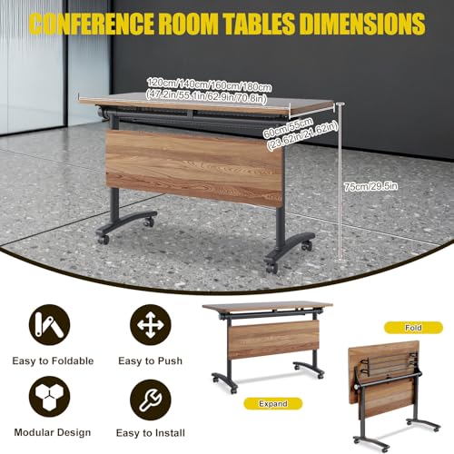 Rectangle Conference Table,Modular Conference Room Tables with Flip Top,Mobile Table with Four Flexible Wheels,Modern Meeting Seminar Tables,Folding Meeting Training Room Table (6Pack, 1619B, 70.8in) ATagope