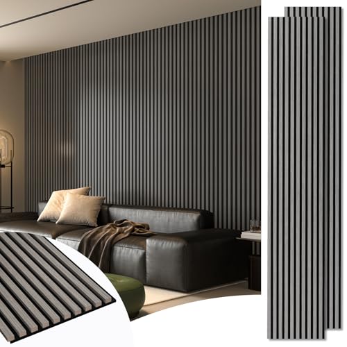 Art3d 2-Pack 108" x 12" Acoustic Wood Panels for Wall, Soundproof Wood Slat Panel for Wall and Ceiling, 3D Fluted Sound Absorbing Paneling for Interior Wall Decor, Living Room, Bedroom - Smoky Oak Art3d