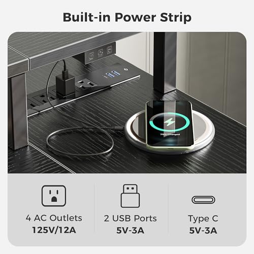 SUPERJARE 47 inch Reversible L Shaped Desk with LED Lights & Power Outlets, Computer Desk with Shelves & Monitor Stand, Gaming Desk with Drawer, Home Office Desk Corner Desk, Black SUPERJARE