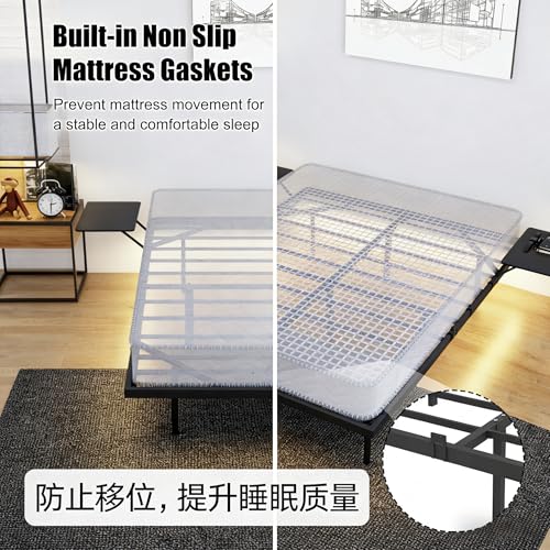 OLALITA Floating Full Size Platform Bed Frame with LED Lights & USB Charging Station Sturdy Metal Frame with Hidden Legs, No Box Spring Needed, Effortless Assembly(Black, Full) OLALITA