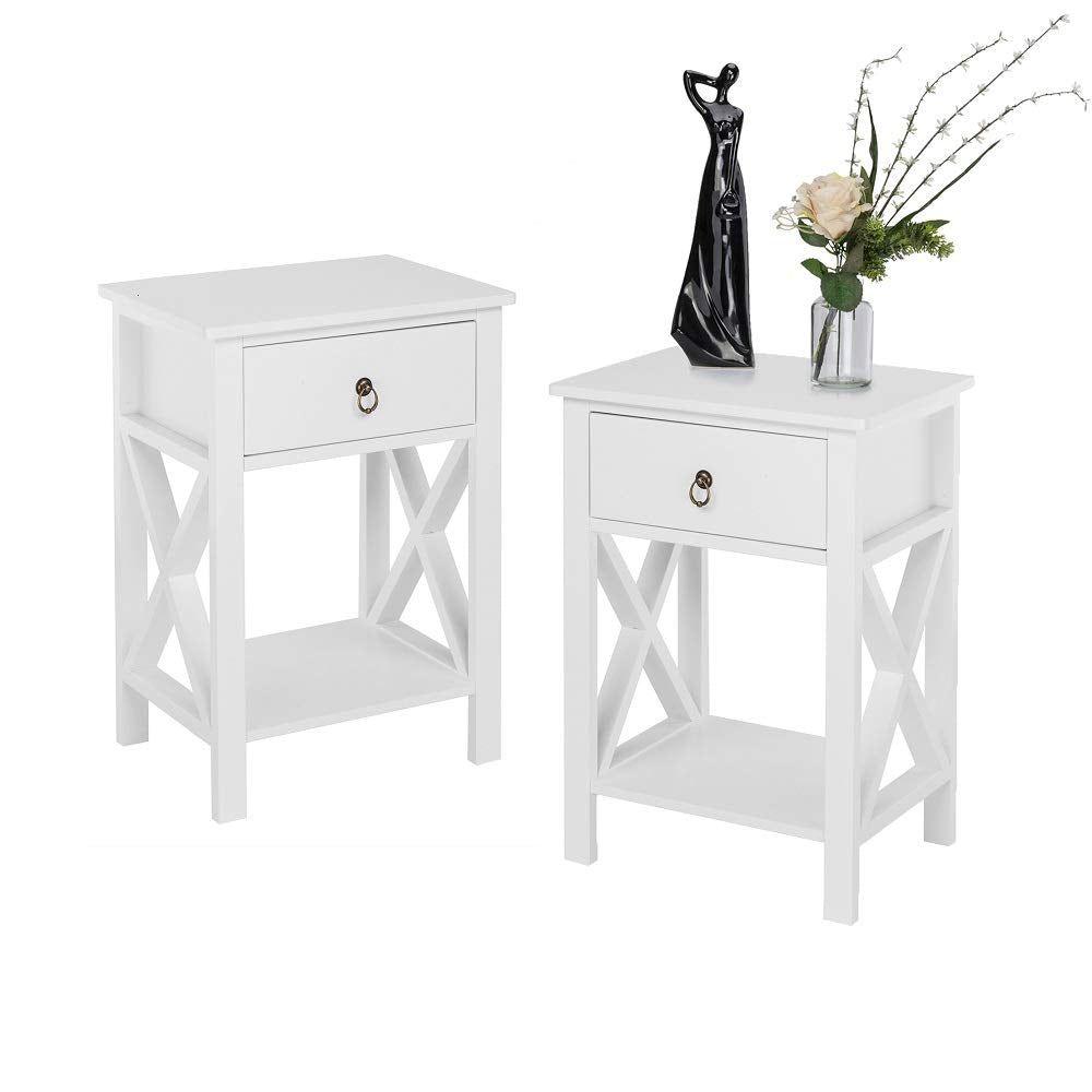 Bonnlo Nightstands Set of 2, Night Stand Set of 2 with Drawer, Small White Farmhouse Nightstand Bedroom, End Table/Bed Side/White Side Table for Small Spaces, Kids Room, Living Room Bonnlo