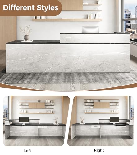 79" L-Shaped Reception Desk with Counter โ Modern Front Desk Reception Room Table with Lockable Drawer, Keyboard Tray & Cable Grommet for Office, Salon, Lobby, Checkout (Gray & Black, Left) Anzhap