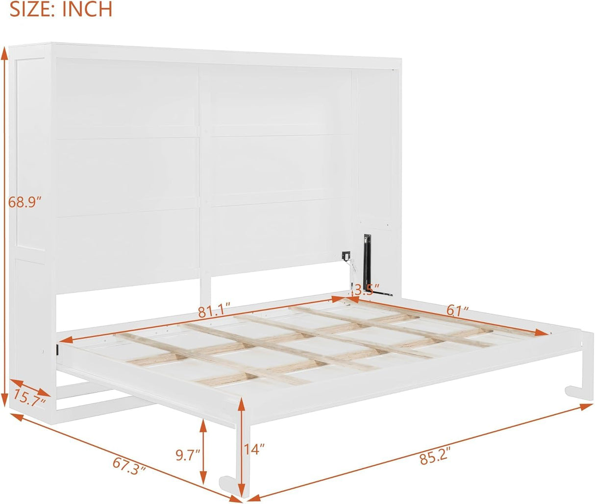 Virubi Queen Horizontal Fluted Murphy Bed with LED Lights,Wood Folding Hideaway Murphy Chest Bed for Adult Guest Room Living Room Bedroom (White) Virubi