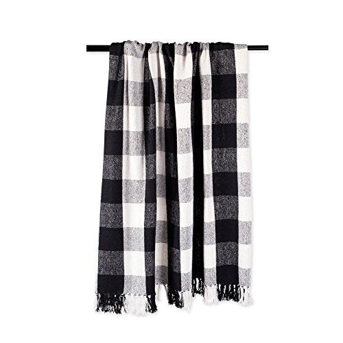 DII Buffalo Check Collection Rustic Farmhouse Throw Blanket with Tassles, 50x60, Black/White DII