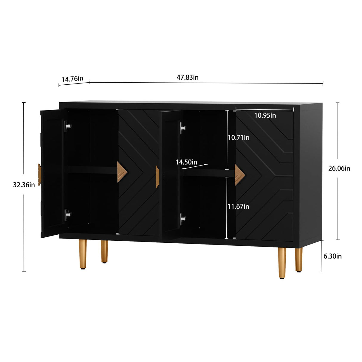 HLR 48" Accent Cabinet with 4 Doors and Shelves, Modern Sideboard Buffet Cabinet with Decorative Embossed Pattern Doors, Credenza Storage Cabinet for Living Room, Kitchen, Dining Room, Hallway HLR