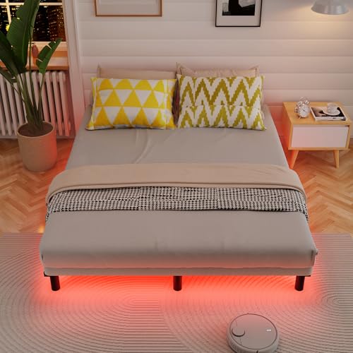 Awesofurni Full Size Bed Frame with Smart LED Lights, 7 Inch Basics Metal Bed Frame, Heavy Duty 9-Leg Base for Box Spring and Mattress, Noise-Free, Easy Assembly, Black Awesofurni