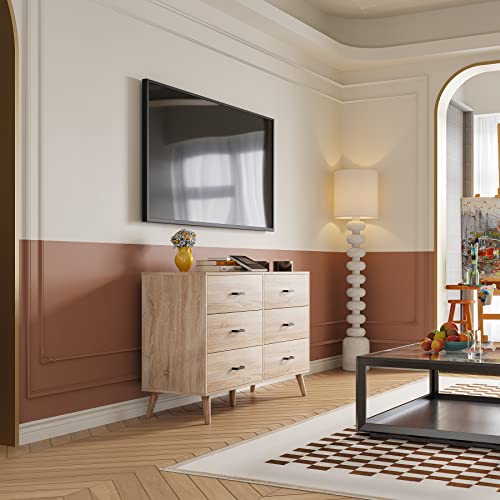 Bigbiglife Wood Dresser for Bedroom, 6 Drawer Dresser with Metal Handles, Mid Century Modern Dresser Double Chest of Drawer (Light Oak) Bigbiglife