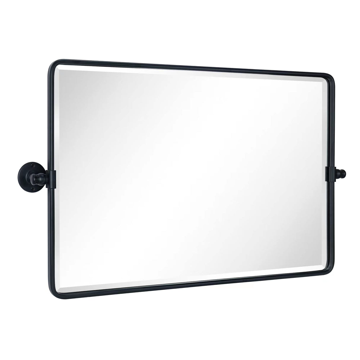 TEHOME 20x33'' Horizontal Farmhouse Black Metal Framed Rounded Pivot Rectangle Bathroom Mirror Tilting Beveled Vanity Mirrors for Wall TEHOME