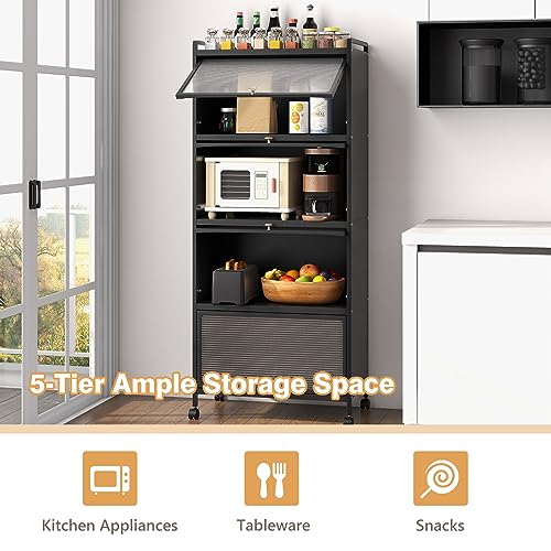 Giantex 5-Tier Freestanding Kitchen Storage Cabinet with Mobile Design and Flip-Up Doors, Black Giantex