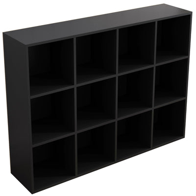 OSCHF 12-Cube Storage Shelf Bookcase - Wooden 3-Tier Floor Standing Open Bookshelf for Home and Office, Display Cabinet, Black