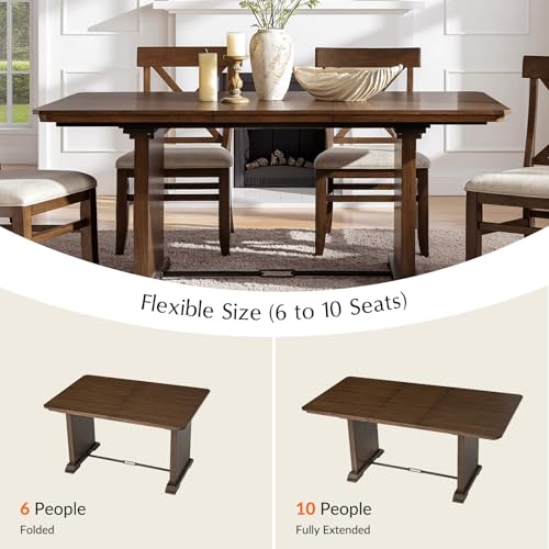 6-Piece Solid Wood Extendable Dining Table Set for 4-10 People with 4 Chairs & 1 Bench, Extension from 54 to 72 Inches for Small Spaces, Dining Room, Kitchen, Living Room, Easy Assembly, Walnut TerraSafe