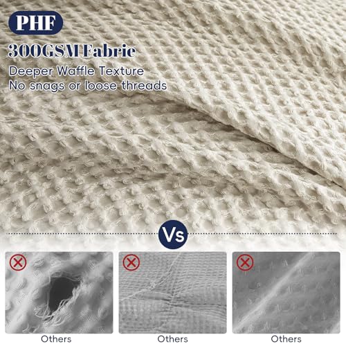 PHF Waffle Weave Duvet Cover Set King Size, No Snagging Ultra Soft Luxury Textured Breathable Comforter Cover for All Season 3pcs, Durable Bedding Duvet Set with 2 Pillow Shams, 104"x90", Linen PHF