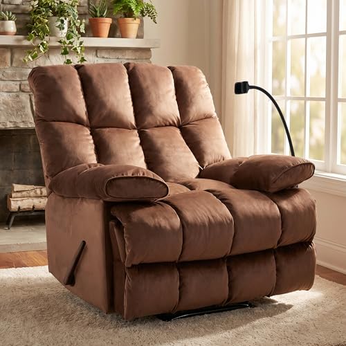 Euthymia Oversized Recliner Chair, Large Recliner Chair Chairs for Adults 400LBS, XL Biggest Manual Fabric Heavy Duty Recliner Chair, Extra Wide Recliners for Living Room, Brown