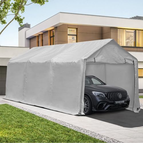 GDY 17 x 10ft Heavy Duty Carport Canopy with Sidewalls Waterproof Garage Car Shelter Enclosed Storage Shed, White GDY