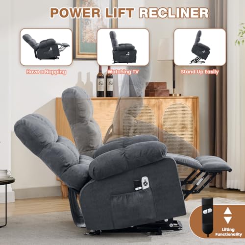 KWKSV Power Lift Recliner Chair for Elderly with Heat and Massage, Electric Recliners Single Sofa with Side Pocket and USB Charge Port for Living Room and Bedroom Comfort