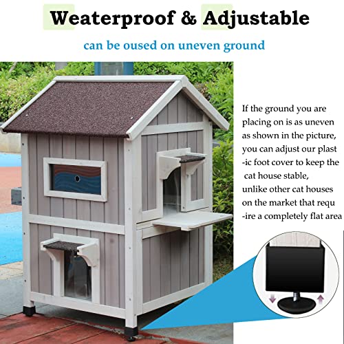 Rockever Outdoor Cat House, Large Outdoor Houses for Feral Cats Wooden Outside Cat Shelter Weatherproof with Escape Door Rockever