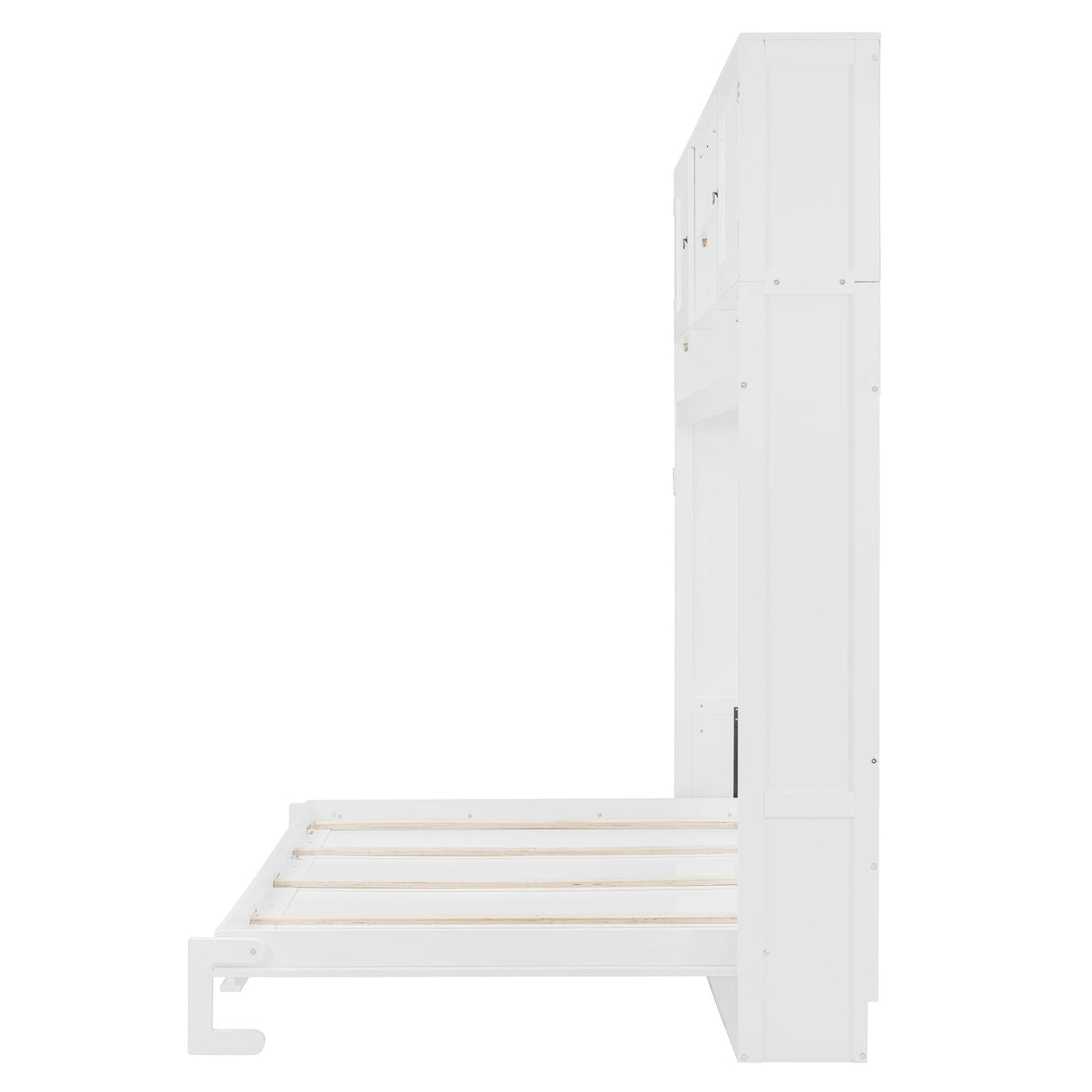 Merax Queen Size Murphy Bed Wall Bed with Top Cabinets and Shelves, Space-Saving Design Foldable Platform Bed Frame, Multifunctional Bed for Bedroom, Guest Room, Home Office, White (Chevron Stripes) Merax