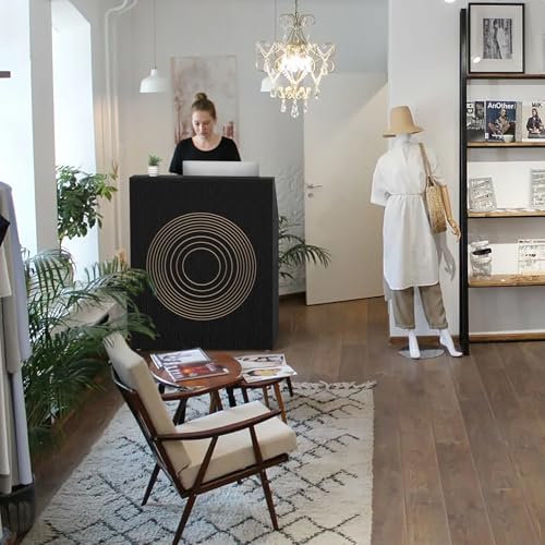 IGERI Small Black Reception Desk with Counter for Salon 31.5 Inch Front Modern Standing Receptionist Room Tables Checkout Counter for Office IGERI